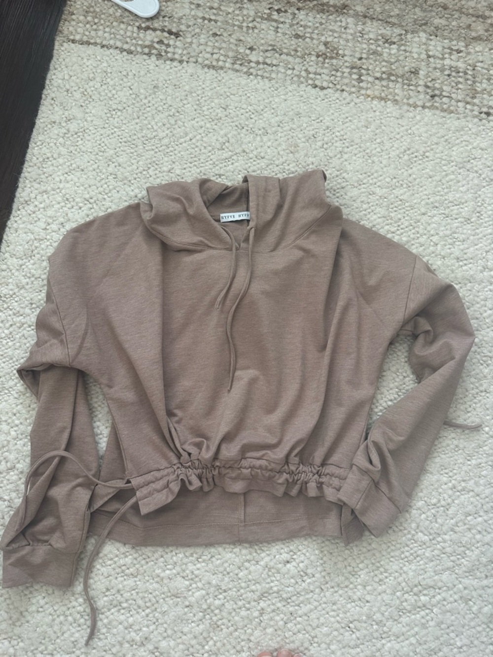 Brown Drawstring Cropped Hoodie